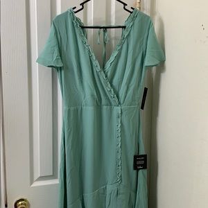 Sage Green Ruffled Backless Maxi Dress